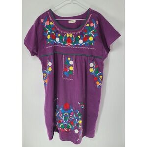 YZXDORWJ Embroidered Floral Womens Dress Size 3XL Plus Purple Cotton Boho Art